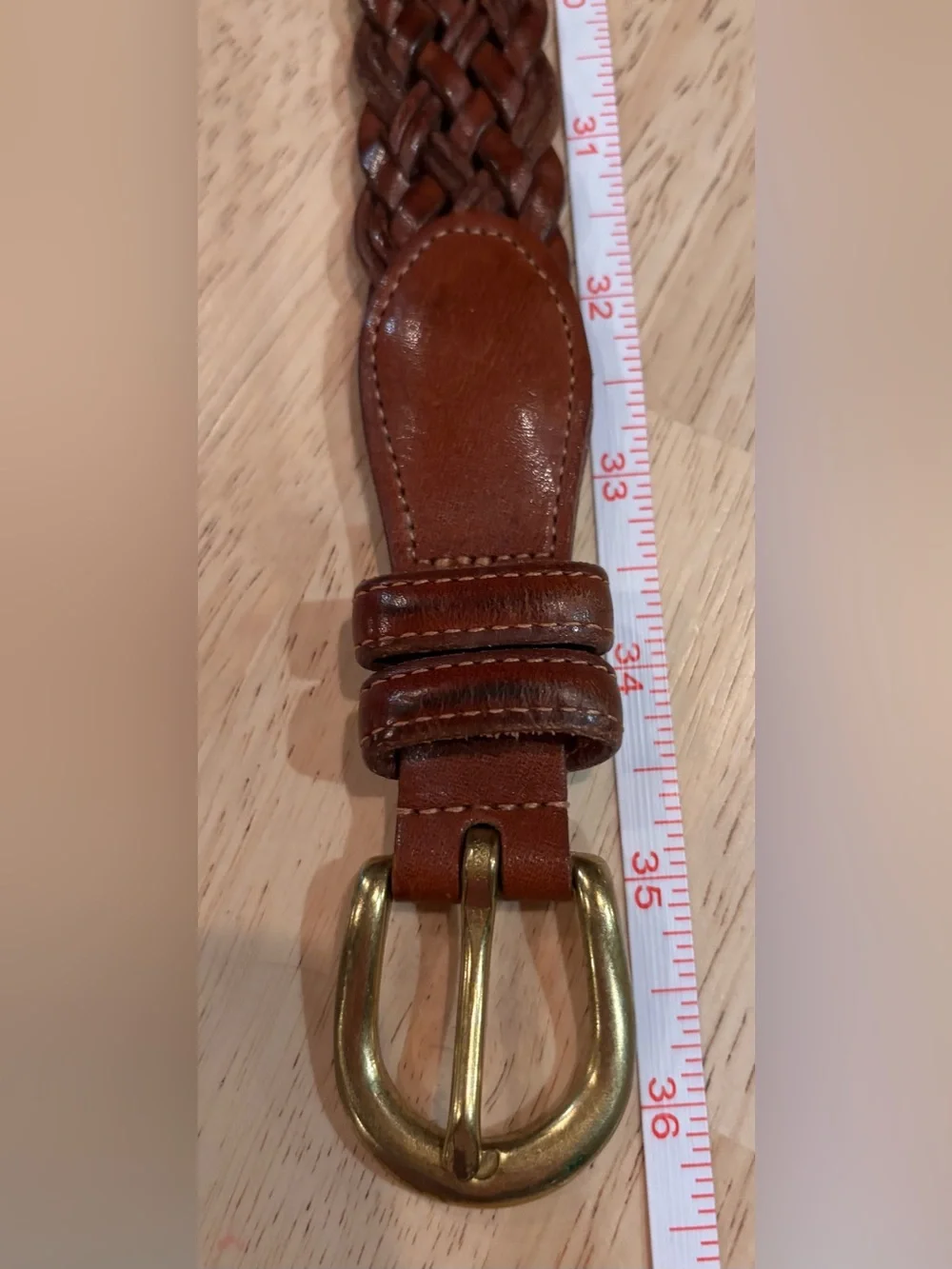 Vintage Coach 3850 British Tan Braided Leather Belt Size 32/80 Brass Buckle